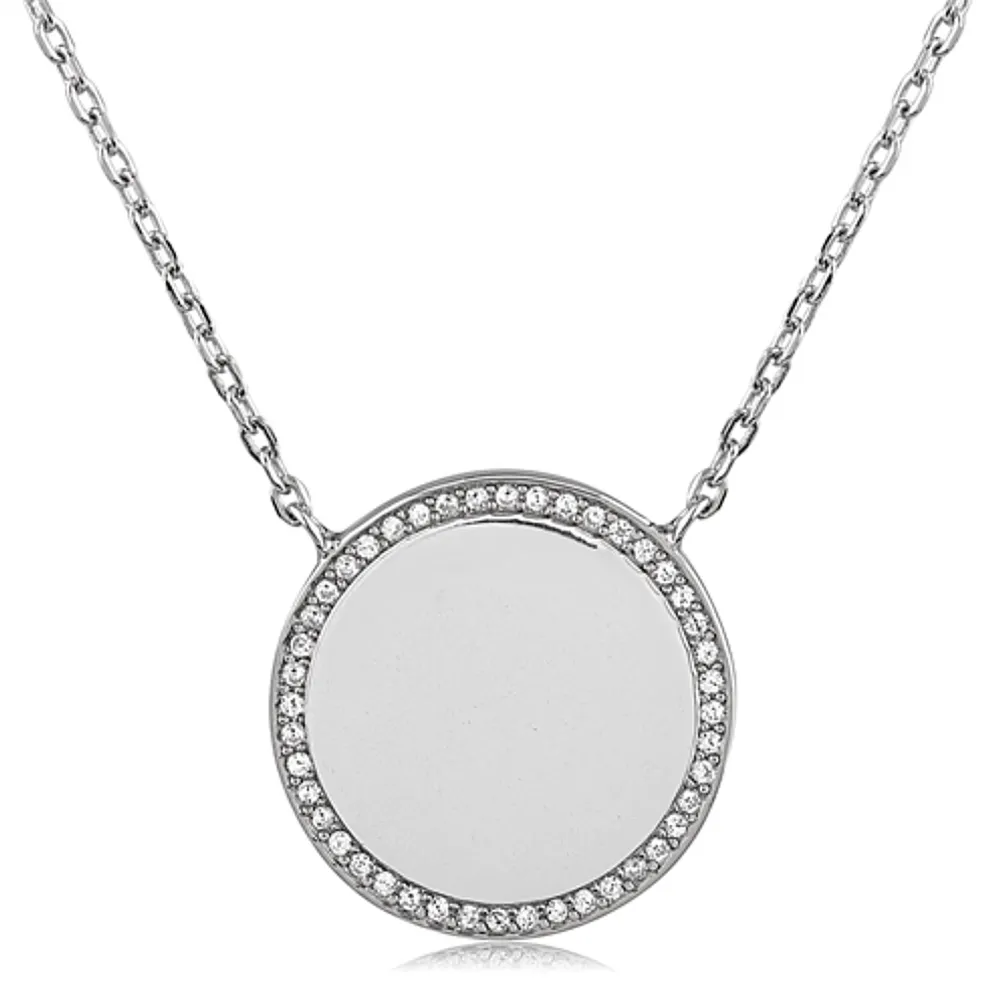 Sterling Silver Cubic Zirconia Disc Necklace