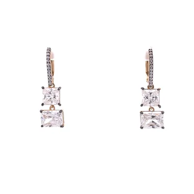 18 Karat Yellow Gold Cubic Zirconia Dangle Earrings