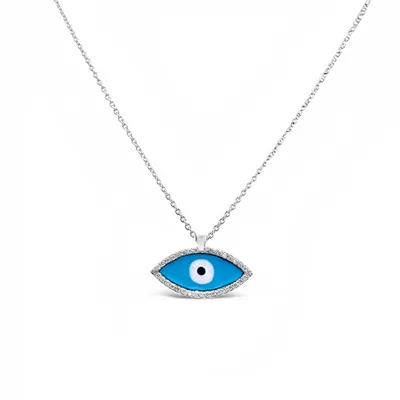 18 Karat White Gold Diamond Evil Eye Necklace