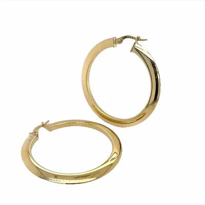 10 Karat Yellow Gold Flat Edge Hoop Earrings