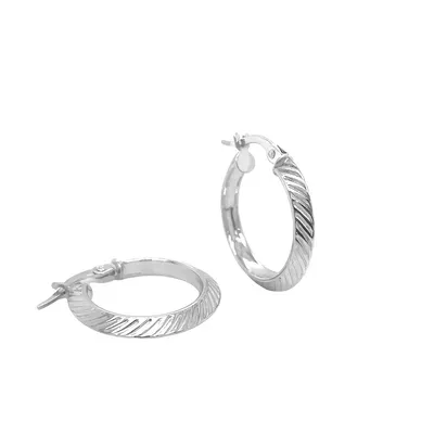 10 Karat White Gold Line Hoop Earrings