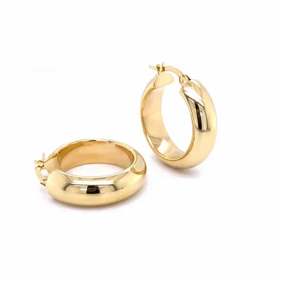 10 Karat Yellow Gold Tube Hoop Earrings 6mm Width