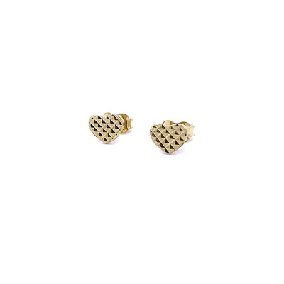 10 Karat Yellow Gold Sparkle Cut Heart Stud Earrings