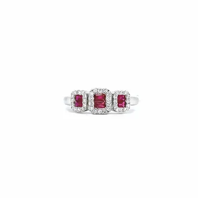 14 Karat White Gold Diamond and Ruby Ring