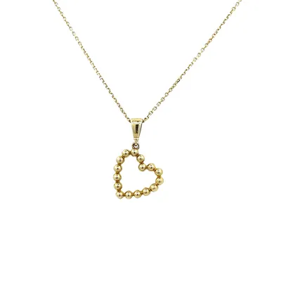 10 Karat Yellow Gold Beaded Floating Heart Necklace