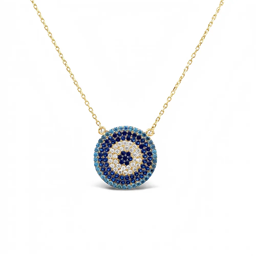 10 Karat Yellow Gold Evil Eye Cubic Zirconia Necklace