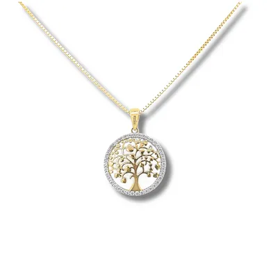 10 Karat Yellow Gold Cubic Zirconia Family Tree Necklace