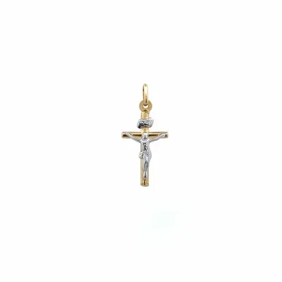 Karat Yellow and White Gold Small Crucifix Cross Pendant