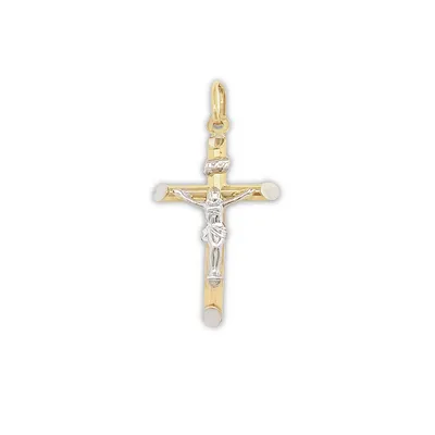 18 Karat Yellow and White Gold Crucifix Cross Pendant