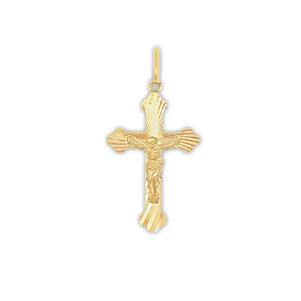 18 Karat Gold Crucifix Diamond Cut Cross Pendant
