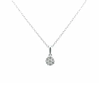 14 Karat White Gold Cluster CTW Diamond Flower Necklace