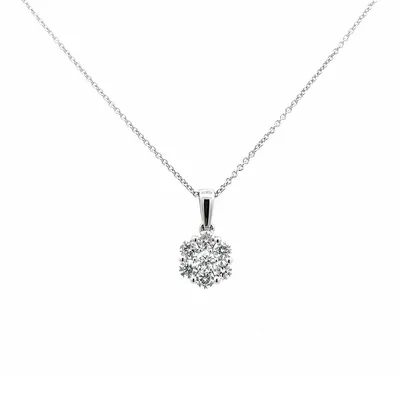 14 Karat White Gold Cluster 0.75 CTW Diamond Flower Necklace