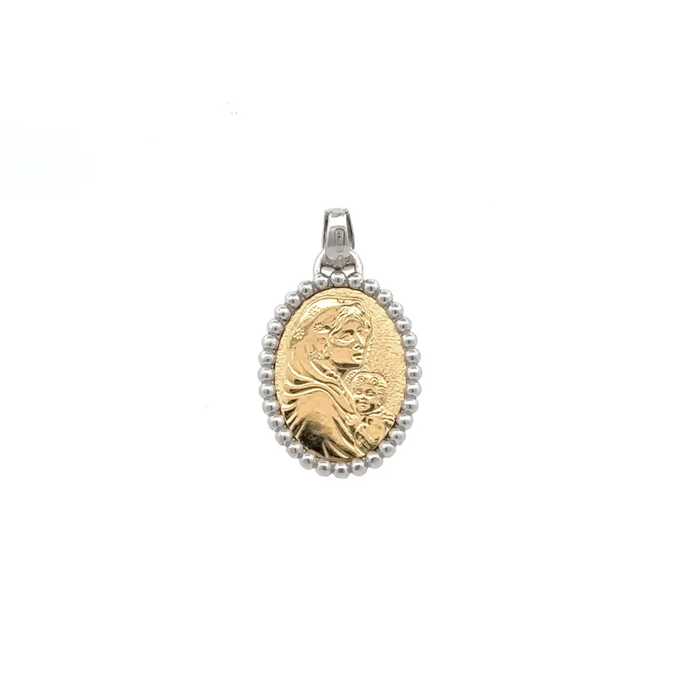 18 Karat Gold Madonna and Child Medallion Pendant