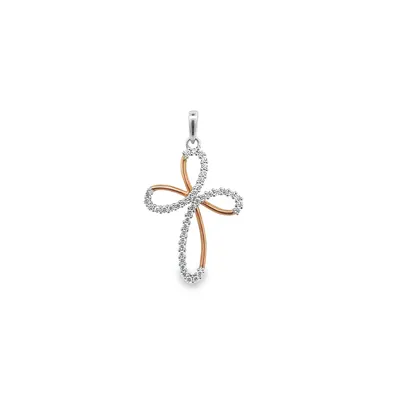 18 Karat Rose Gold Cubic Zirconia Cross Pendant