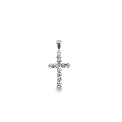 10 Karat White Gold Cubic Zirconia Bezel Cross Pendant