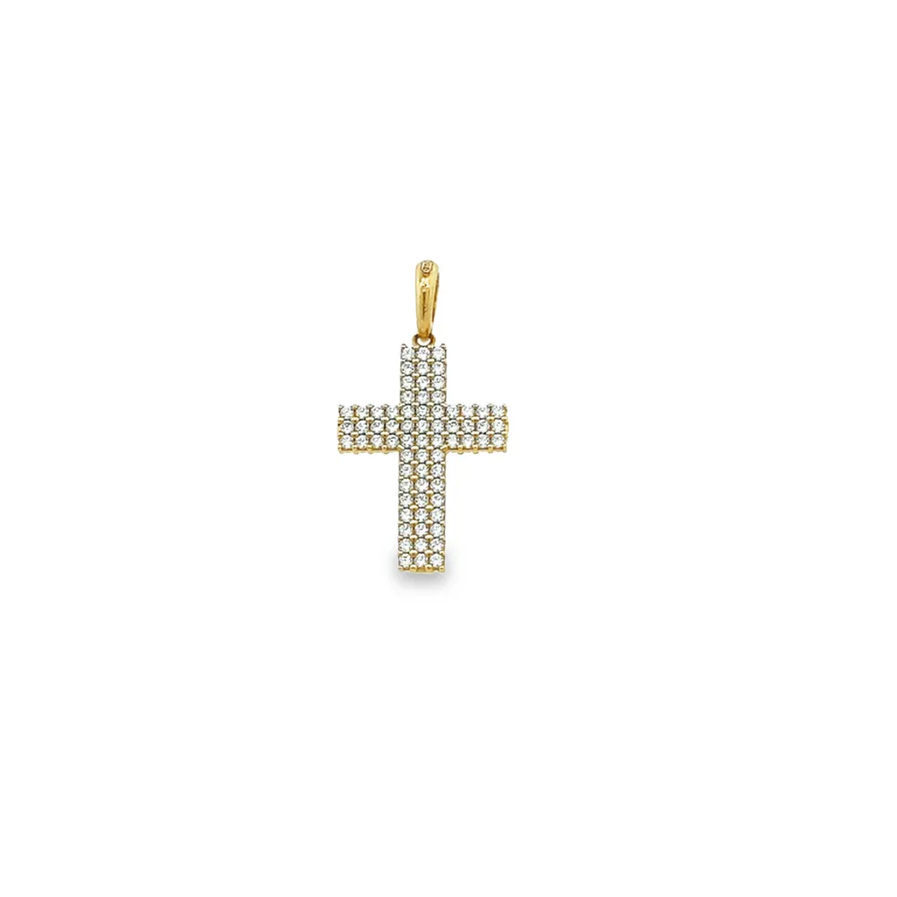 18 Karat Yellow Gold Cubic Zirconia Cross Pendant