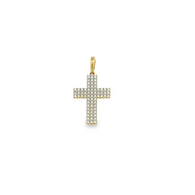 18 Karat Yellow Gold Cubic Zirconia Cross Pendant