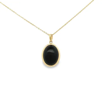 14 Karat Yellow Gold Oval Black Onyx Necklace