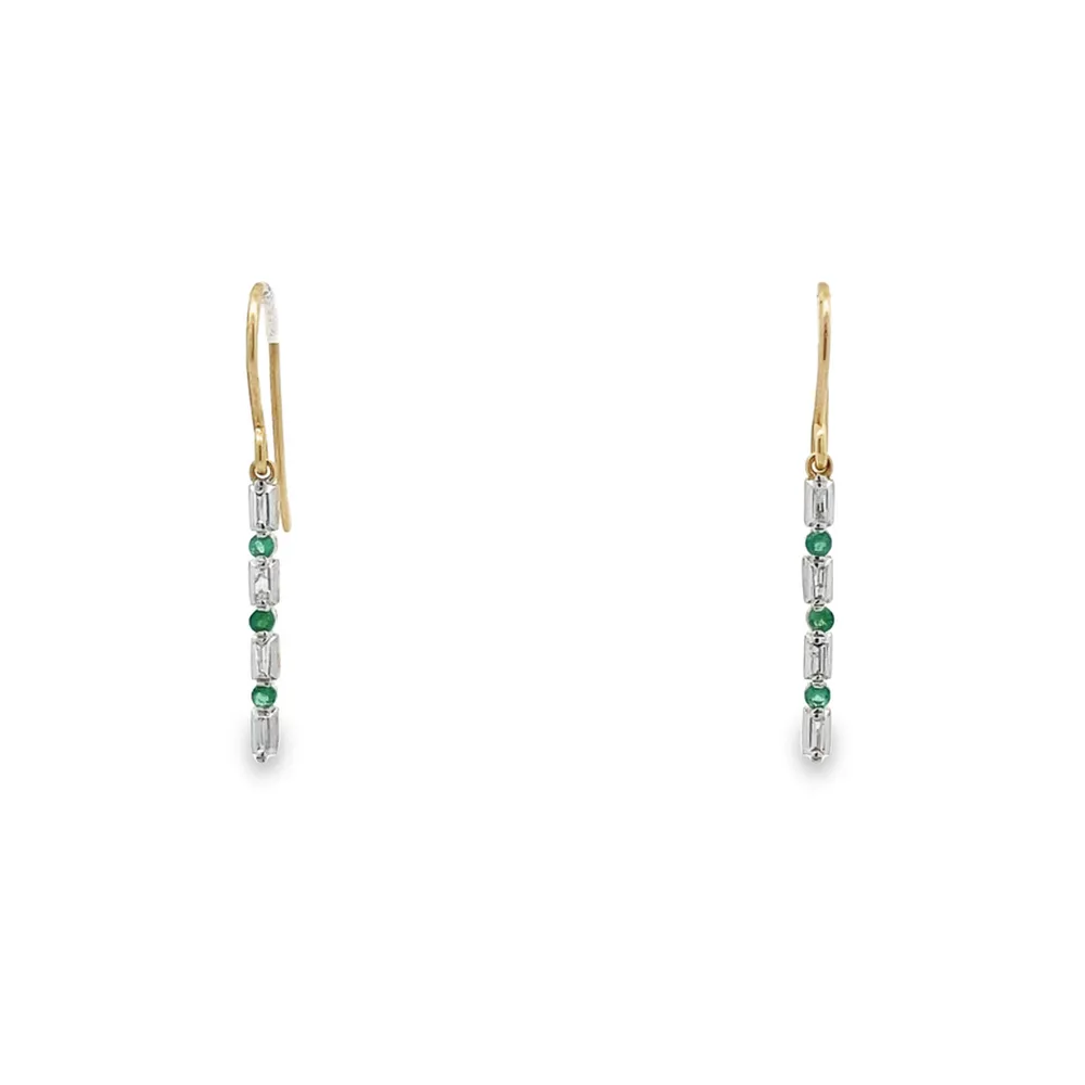 10 Karat Yellow Gold Emerald and Diamond Drop Earrings