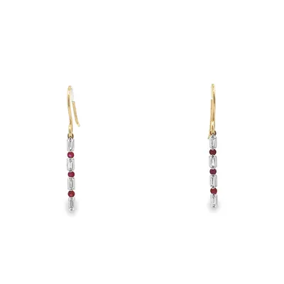 10 Karat Yellow Gold Diamond and Ruby Drop Earrings