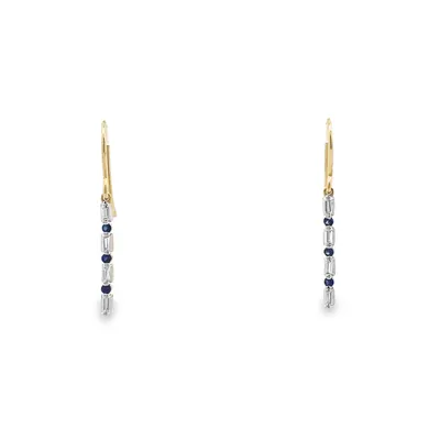 10 Karat Yellow Gold Sapphire and Diamond Drop Earrings