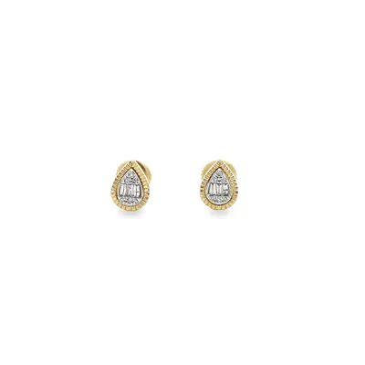 14 Karat Yellow Gold Diamond Cluster Pear Shape Earrings