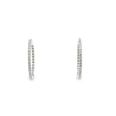 14 Karat White Gold Claw Set 1.50CT Diamond Hoop Earrings