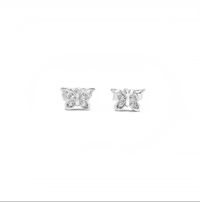 10 Karat White Gold Cubic Zirconia Butterfly Stud Earrings