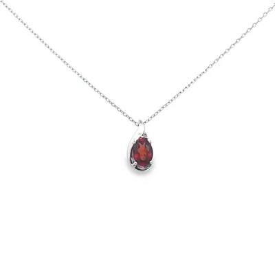 10 Karat White Gold Garnet and Diamond Necklace