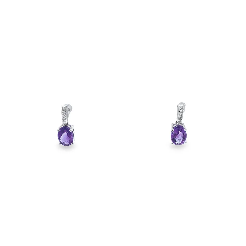 14 Karat White Gold Amethyst and Diamond Drop Earrings