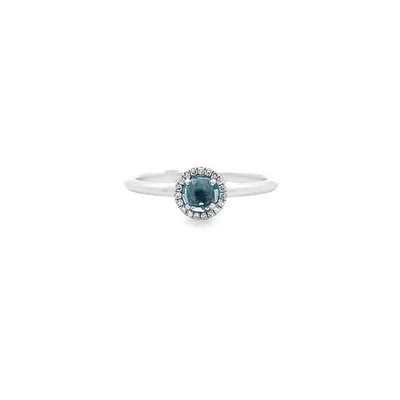 14 Karat White Gold Blue Topaz Halo Ring