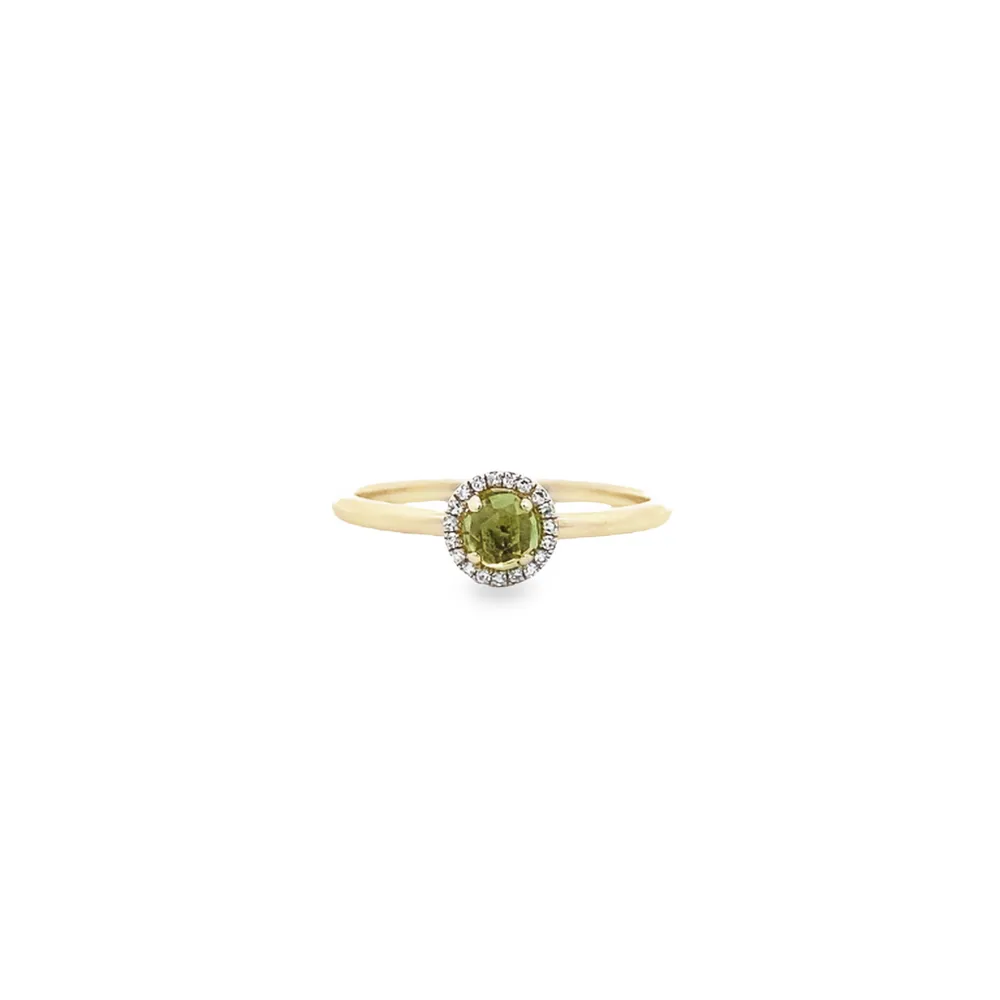 14 Karat Yellow Gold Peridot and Diamond Halo Ring