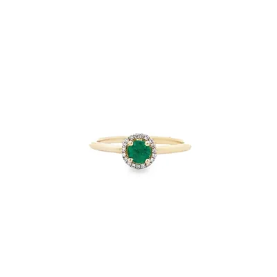 14 Karat Gold Emerald and Diamond Halo Ring