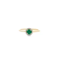 14 Karat Gold Emerald and Diamond Halo Ring