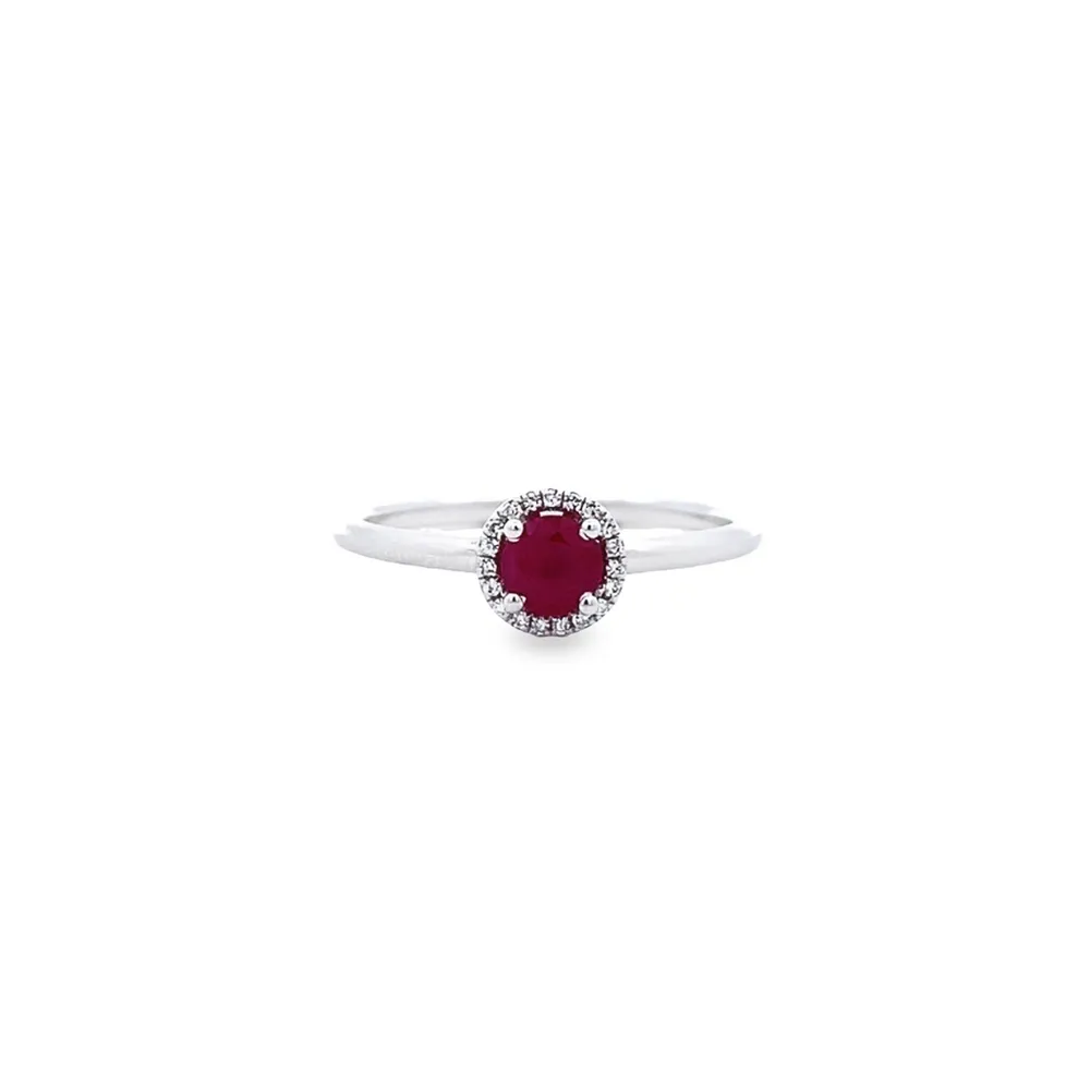 14 Karat Gold Ruby and Diamond Halo Ring