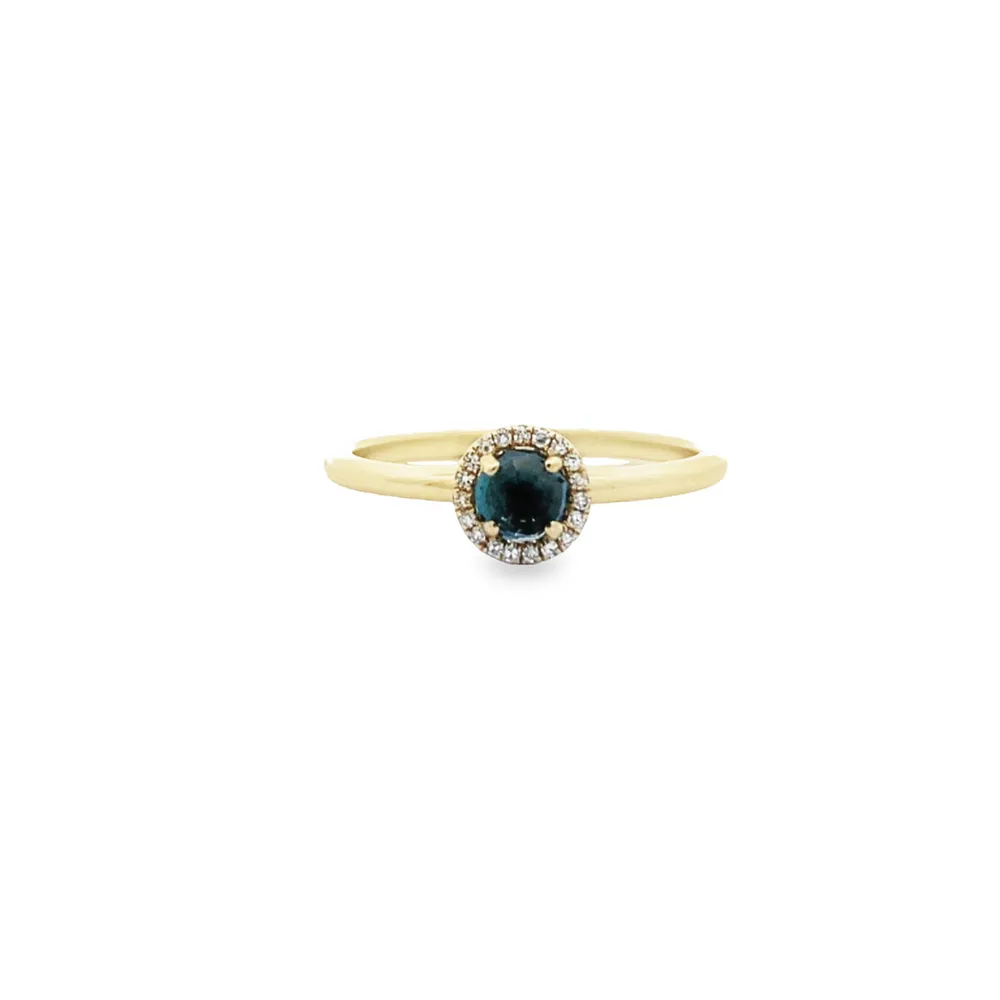 14 Karat Yellow Gold London Blue Topaz Halo Ring