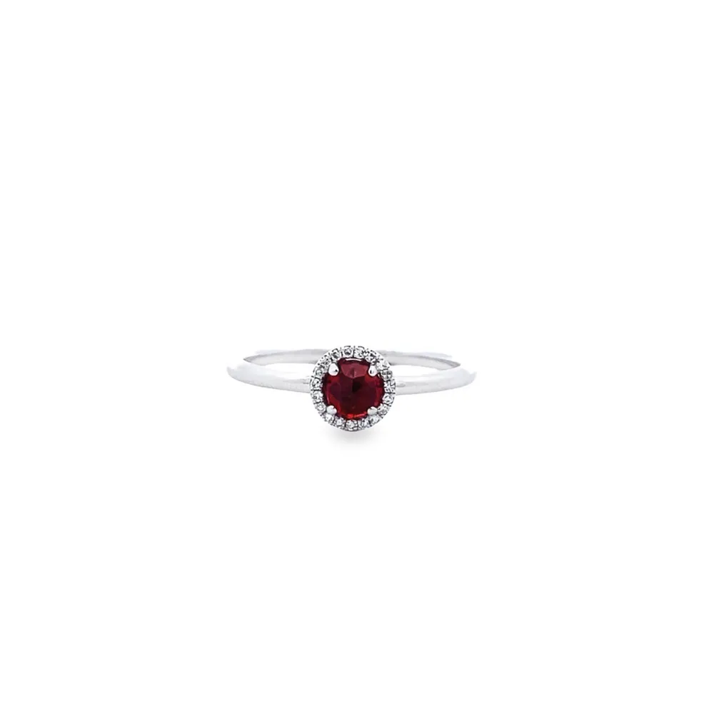 14 Karat White Gold Garnet and Diamond Halo Ring