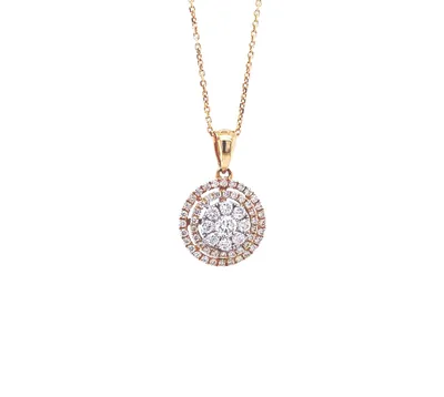 14 Karat Gold Diamond Cluster Halo Necklace