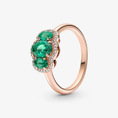 Pandora Three Stone Vintage Rose Green Ring 180057C01