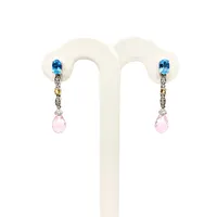 10 Karat White Gold Blue Topaz, Pink Topaz and Citrine Earrings