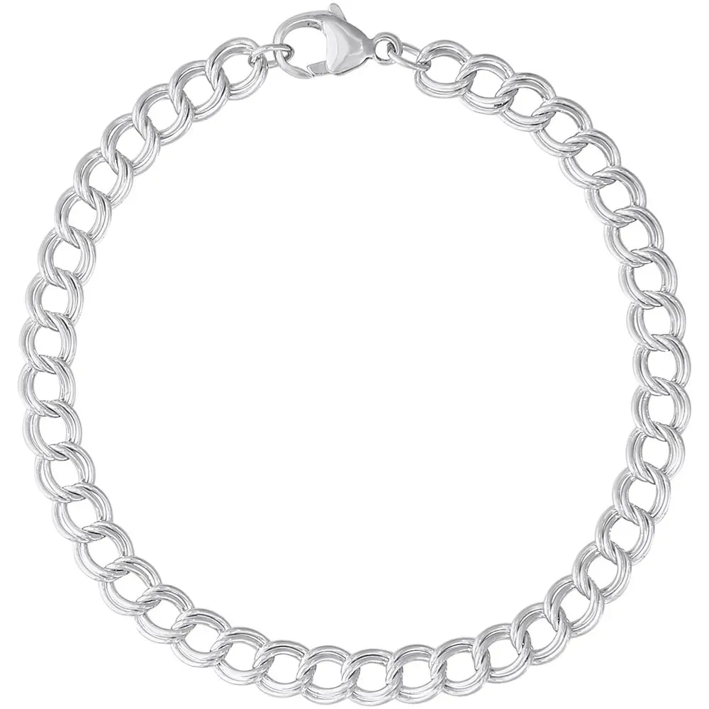 Sterling Silver Petite Double Link Curb Classic Bracelet