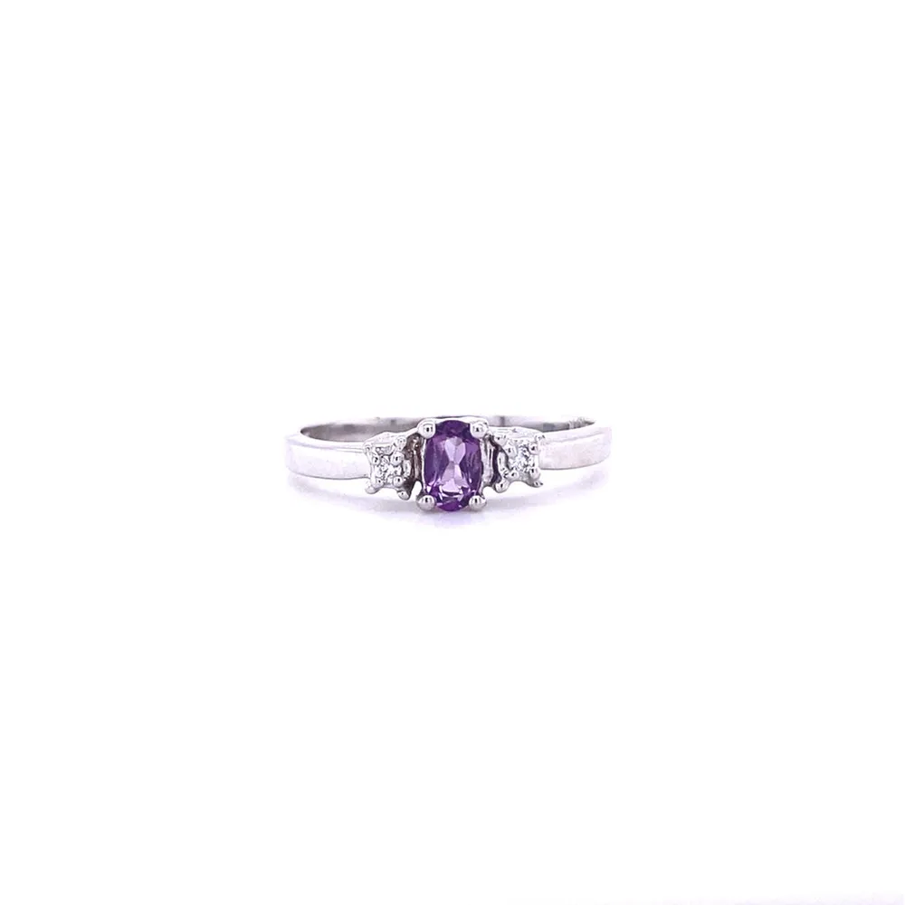 10 Karat White Gold Amethyst and Diamond Ring