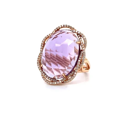 14 Karat Rose Gold Amethyst and Diamond Cocktail Ring