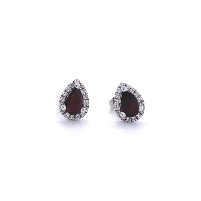 14 Karat White Gold Garnet and Diamond Pear Shaped Earrings