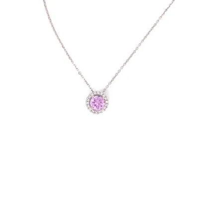 14 Karat Pink Sapphire and Diamond Halo Necklace