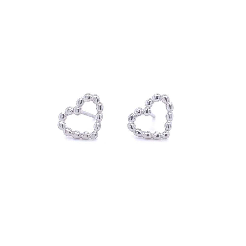 Sterling Silver Beaded Heart Stud Earrings