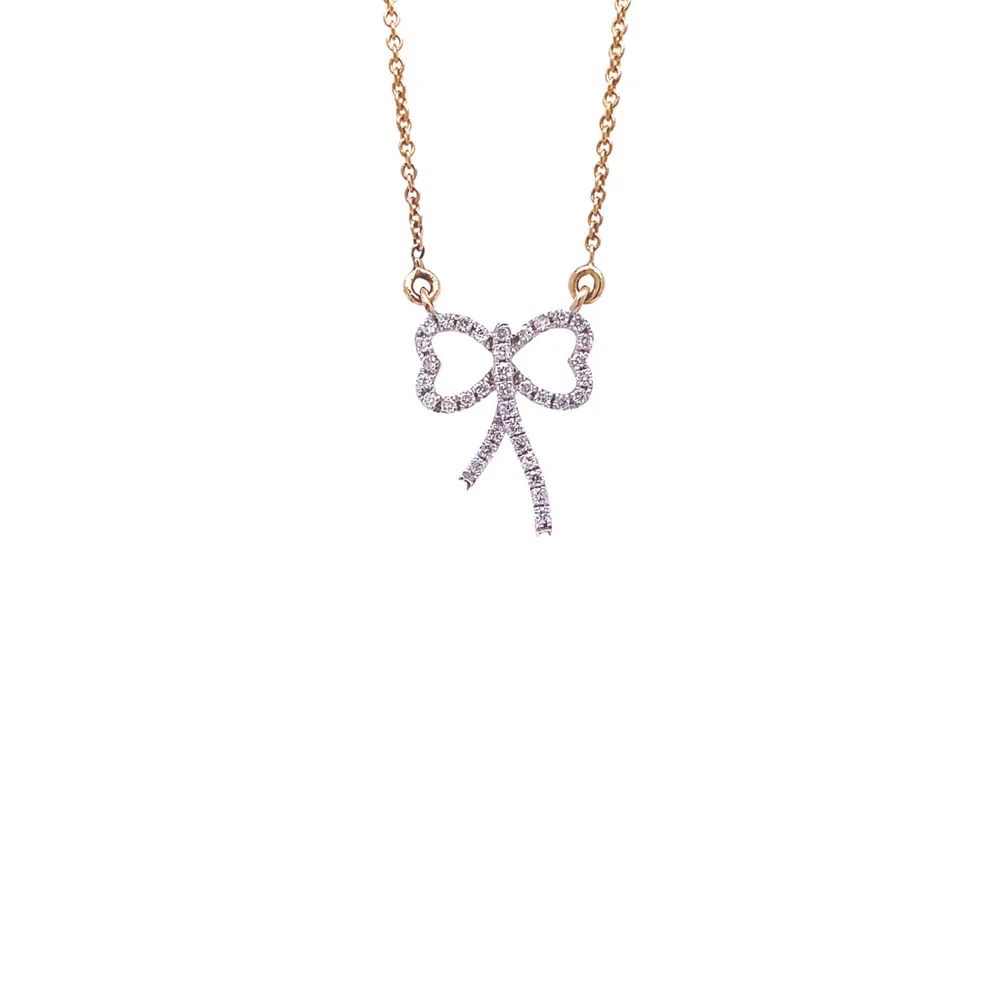 14 Karat Yellow Gold Diamond Bow Necklace