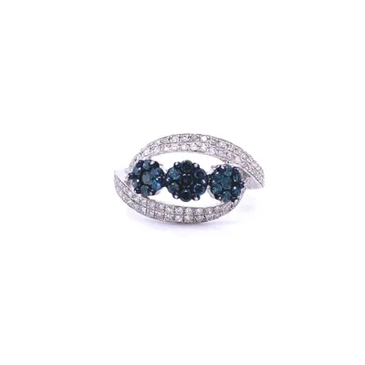 14 Karat White Gold Blue Diamond Cluster Ring