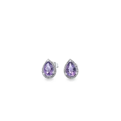 14 Karat White Gold Amethyst and Diamond Teardrop Earrings