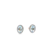 14 Karat Gold Aquamarine and Diamond Stud Earrings